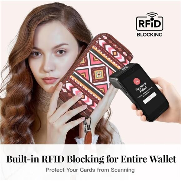 RFID Wristlet Wallet for Women Boho Western Clutch Purse Large Phone Holder - Picture 3 of 8